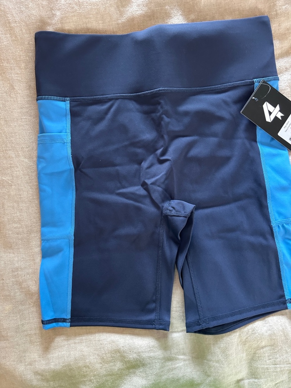 Women's Navy and Blue Bike Shorts - High Waist
